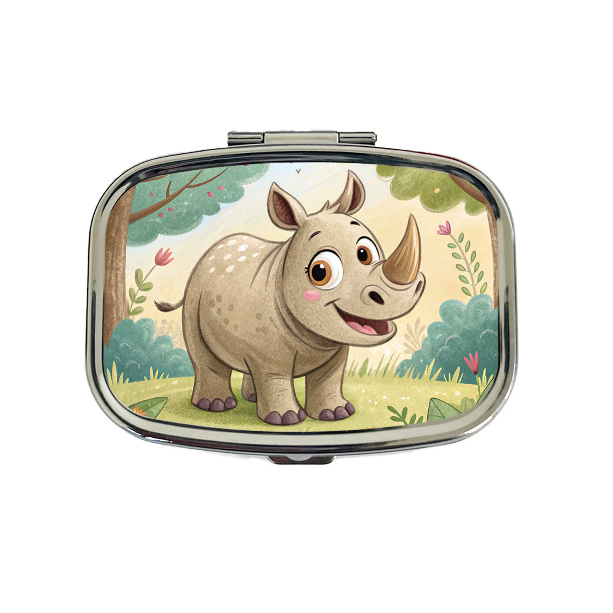 Rhinoceros Children's Illustration Style Travel Pill Box Case
