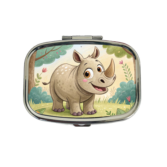 Rhinoceros Children's Illustration Style Travel Pill Box Case