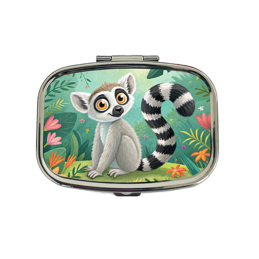 Ring-Tailed Lemur Children's Illustration Style Travel Pill Box Case