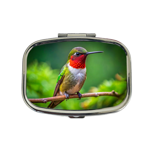 Ruby Throated Hummingbird Backyard Bird Travel Pill Box Case