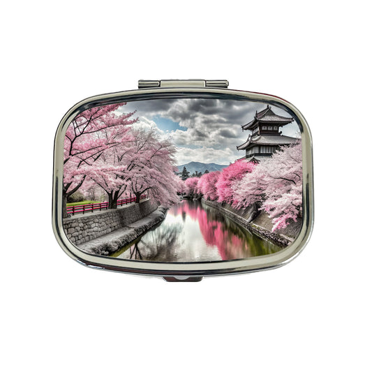 Sakura Trees Along River Japanese Scene Travel Pill Box Case
