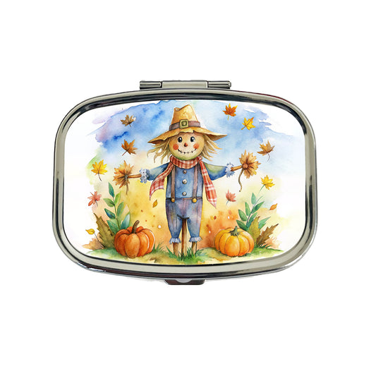 Scarecrow and Pumpkins Fall Watercolor Travel Pill Box Case