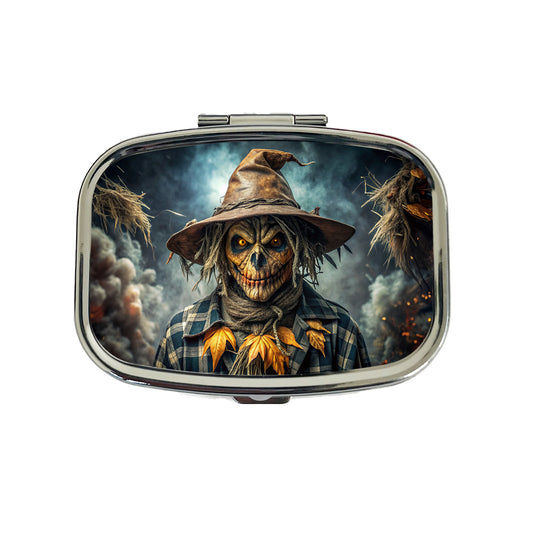 Scary Evil Scarecrow Black Watercolor Travel Pill Box Case