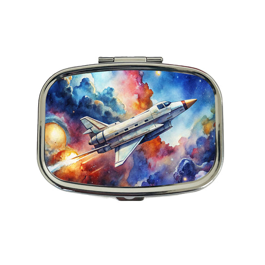 Sci-fi Military Transport Spaceship Watercolor Travel Pill Box Case