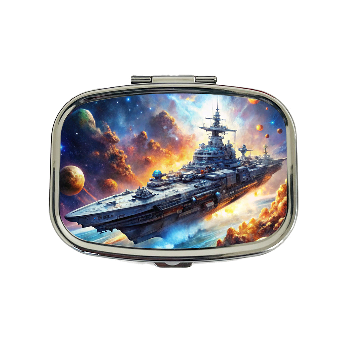 Sci-fi Space Warship Battleship Travel Pill Box Case