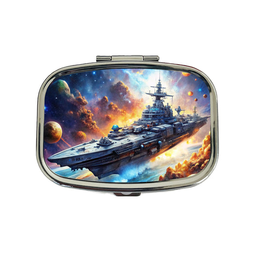 Sci-fi Space Warship Battleship Travel Pill Box Case