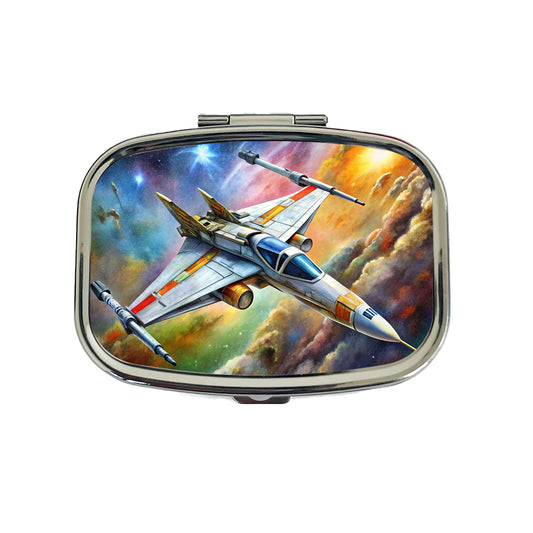 Sci-fi Starfighter Spaceship on Patrol Travel Pill Box Case
