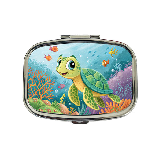 Sea Turtle Children's Illustration Style Travel Pill Box Case