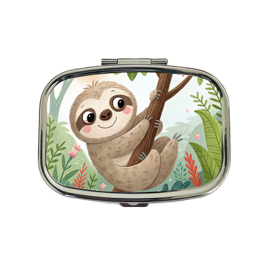 Sloth on Tree Children's Illustration Style Travel Pill Box Case