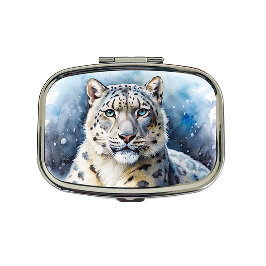 Snow Leopard Watercolor Travel Pill Box Case