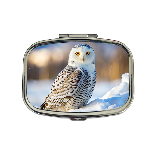 Snowy Owl Raptor Bird Of Prey Travel Pill Box Case