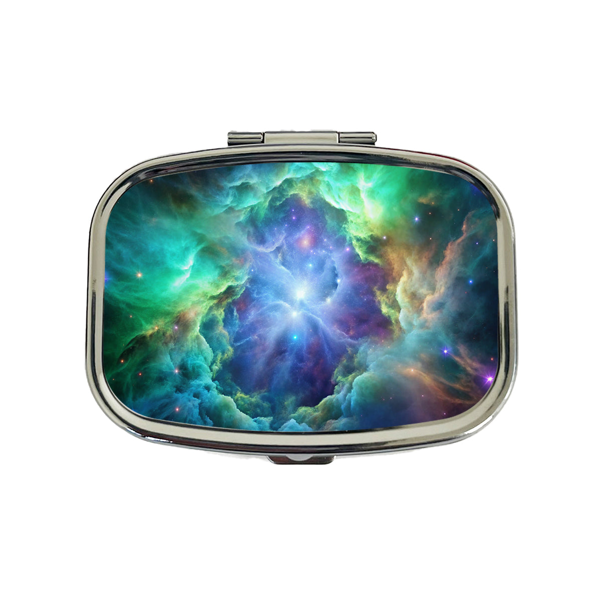 Space Galaxy Nebula Blue Purple Green Travel Pill Box Case