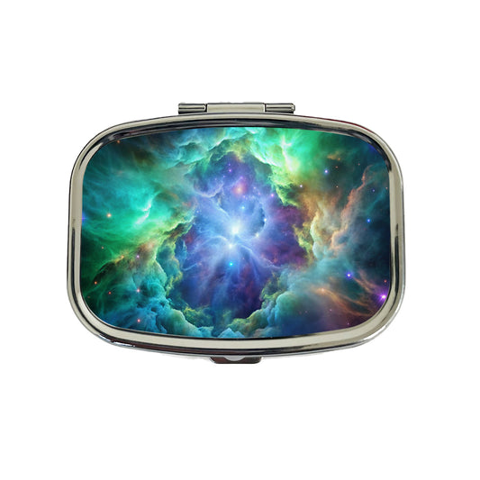 Space Galaxy Nebula Blue Purple Green Travel Pill Box Case