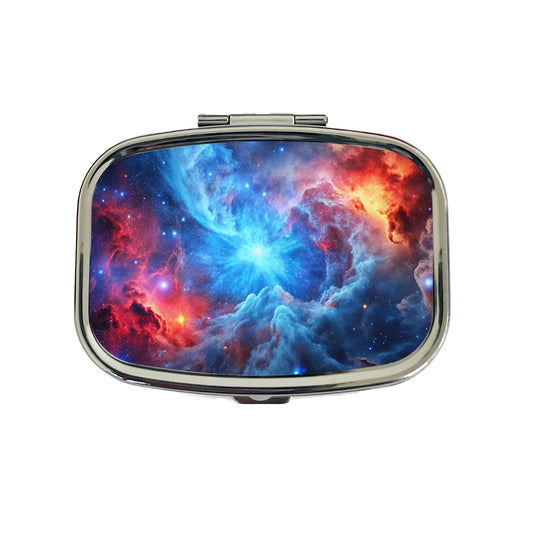 Space Galaxy Nebula Blue Red Travel Pill Box Case