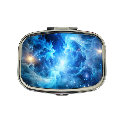 Space Galaxy Nebula Blue White Travel Pill Box Case