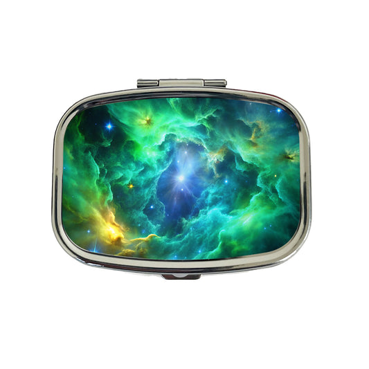 Space Galaxy Nebula Green Blue Travel Pill Box Case