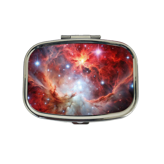 Space Galaxy Nebula Red White Travel Pill Box Case