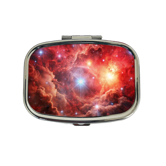 Space Galaxy Nebula Red Travel Pill Box Case