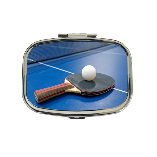 Table Tennis Ping Pong Paddle and Ball on Table Travel Pill Box Case