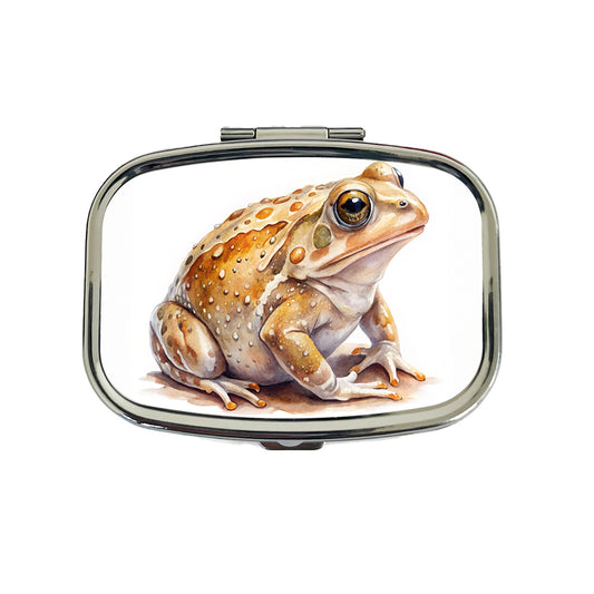 Tan Frog Watercolor Travel Pill Box Case