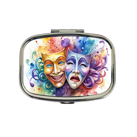 Theater Drama Masks Watercolor Travel Pill Box Case