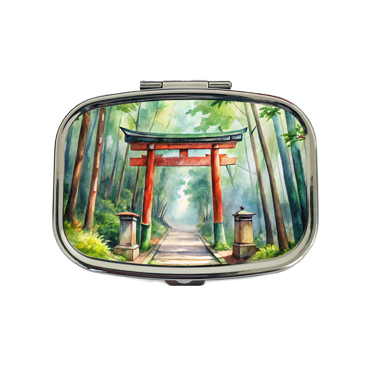 Torii Gate Leading To Forest Shrine Watercolor Travel Pill Box Case