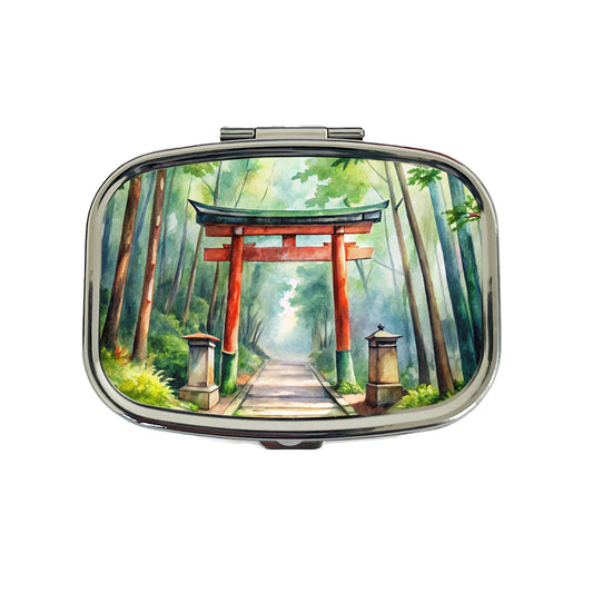 Torii Gate Leading To Forest Shrine Watercolor Travel Pill Box Case