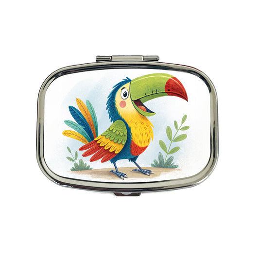 Toucan Bird Children's Illustration Style Travel Pill Box Case