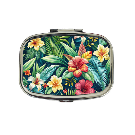 Tropical Hibiscus Pastel Floral Pattern Travel Pill Box Case