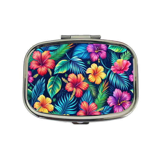 Tropical Neon Hibiscus Floral Pattern Travel Pill Box Case
