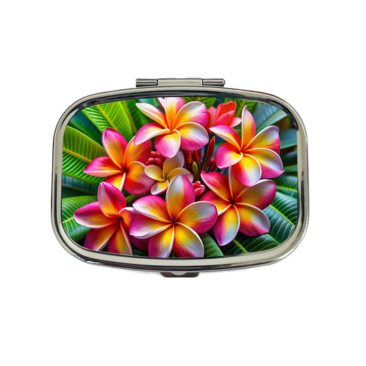 Tropical Pink Yellow Plumeria Flowers Travel Pill Box Case