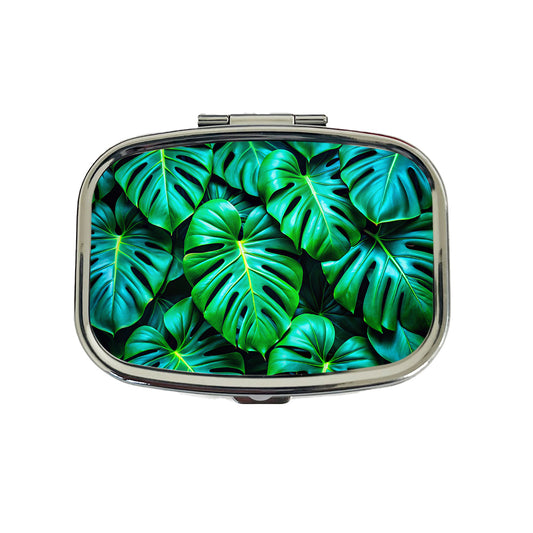 Vibrant Neon Green Monstera Leaves Travel Pill Box Case