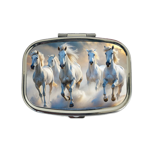 White Horses Galloping Travel Pill Box Case