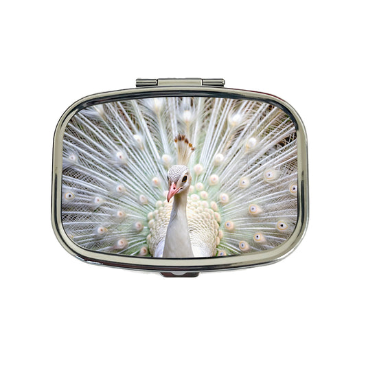 White Peacock Travel Pill Box Case