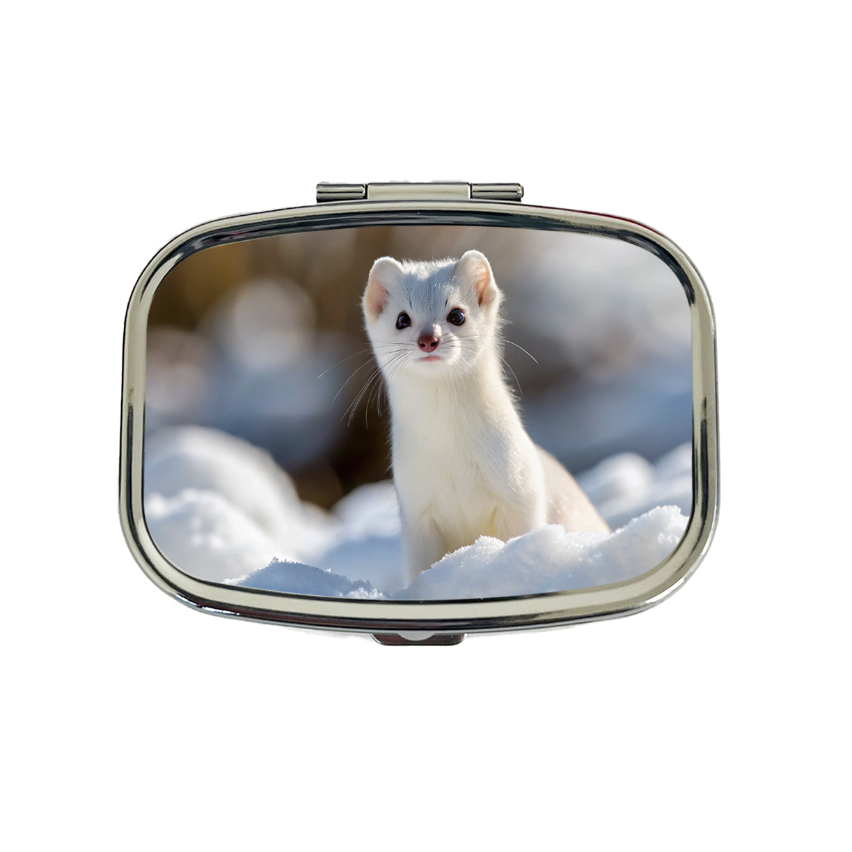 White Stoat Ermine In Snow Travel Pill Box Case