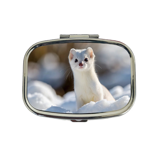 White Stoat Ermine In Snow Travel Pill Box Case