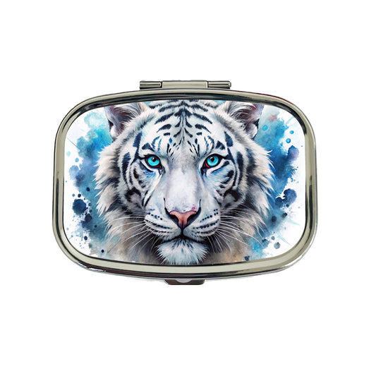 White Tiger Face Watercolor Travel Pill Box Case