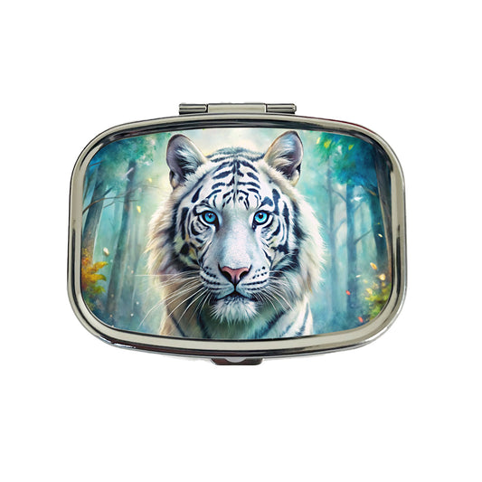 White Tiger In Forest Watercolor Travel Pill Box Case