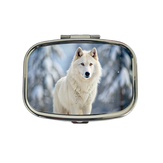 White Wolf In The Snow Travel Pill Box Case