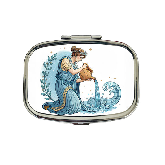 Zodiac Horoscope Symbol Aquarius Water Bearer Travel Pill Box Case
