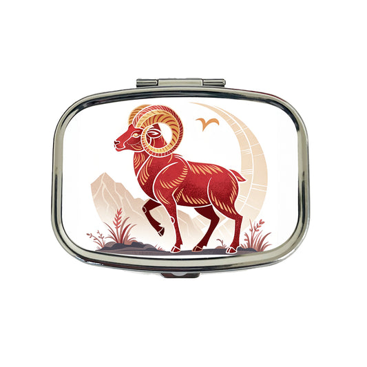 Zodiac Horoscope Symbol Aries Ram Travel Pill Box Case