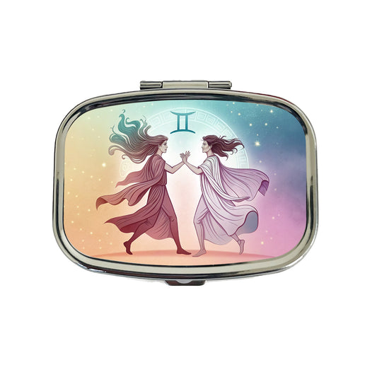 Zodiac Horoscope Symbol Gemini Twins Travel Pill Box Case