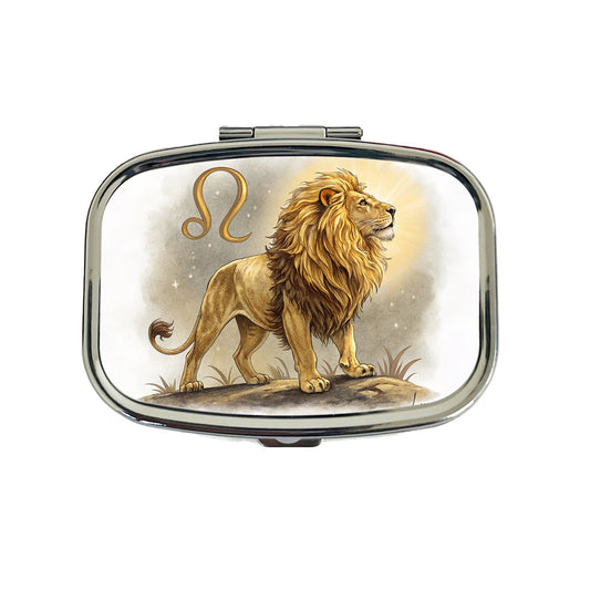 Zodiac Horoscope Symbol Leo Lion Travel Pill Box Case