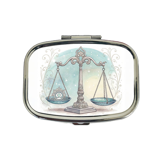 Zodiac Horoscope Symbol Libra Scales Travel Pill Box Case