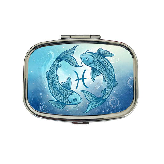 Zodiac Horoscope Symbol Pisces Fish Travel Pill Box Case