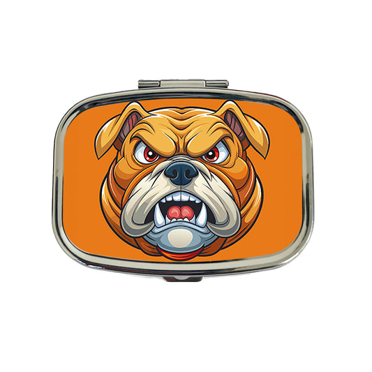Angry Bulldog Face School Mascot Cartoon Travel Pill Box Case