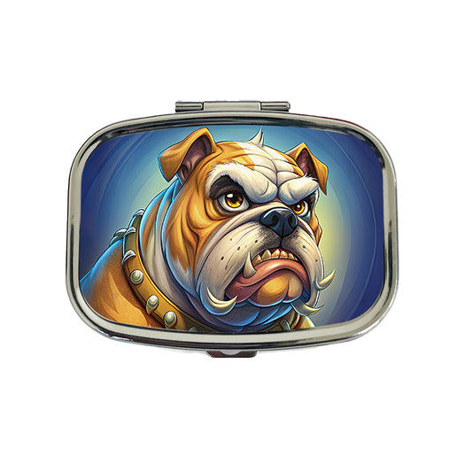 Angry Mad Bulldog Face School Mascot Travel Pill Box Case