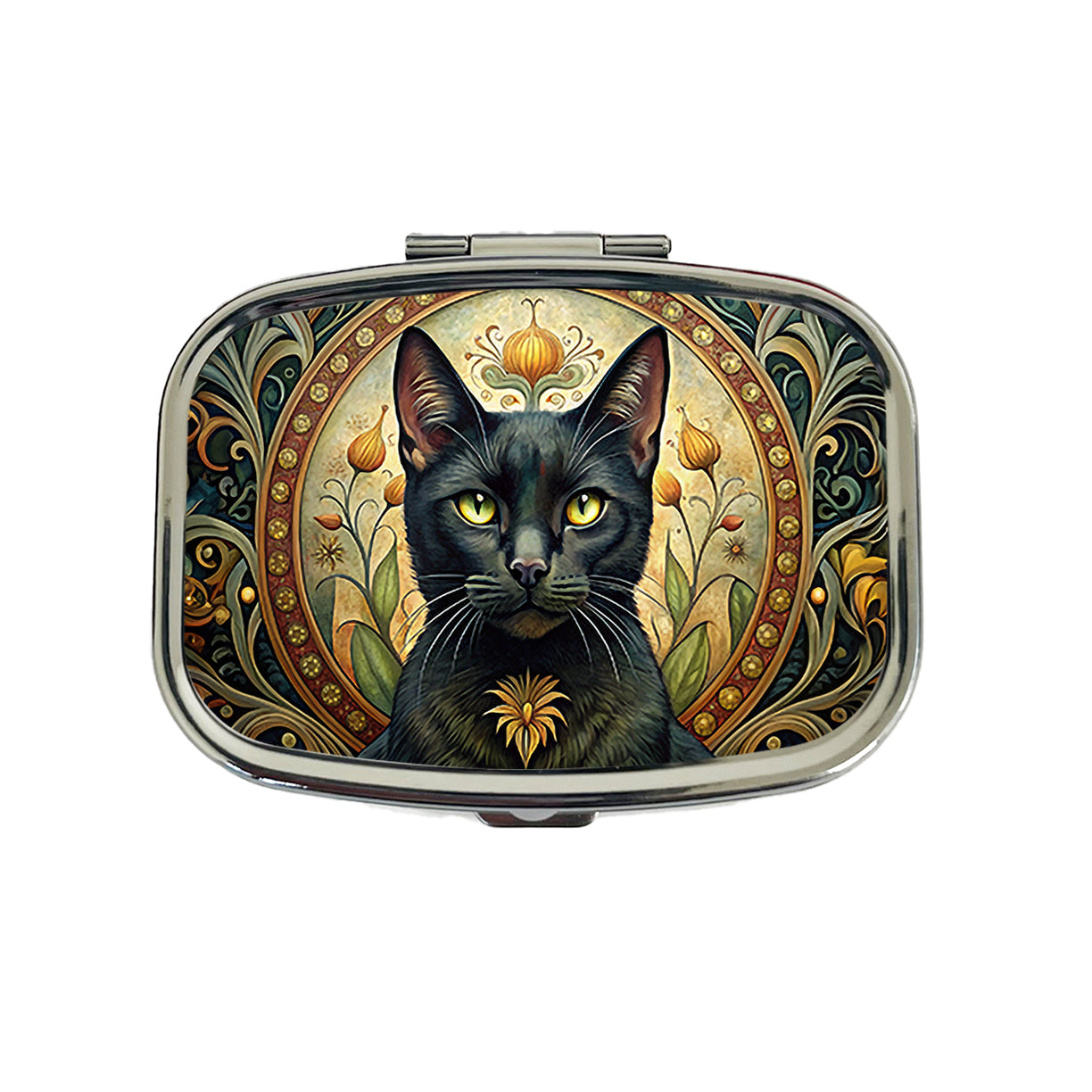 Black Cat Art Nouveau Travel Pill Box Case