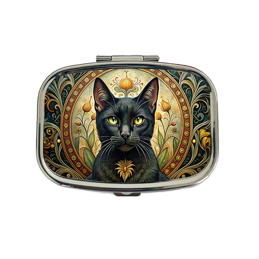 Black Cat Art Nouveau Travel Pill Box Case