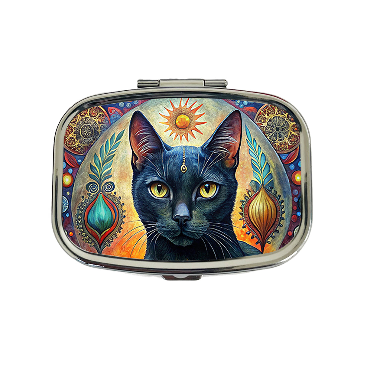 Black Cat Bohemian Art Travel Pill Box Case